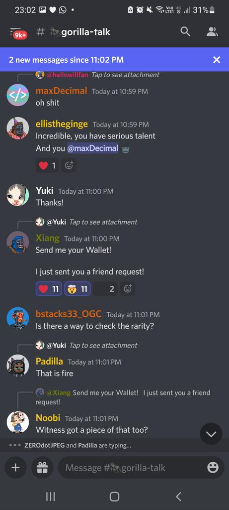 So someone shows up at the <a href="/BGYC_/">Bored Gorilla Yacht Club</a> discord and send some awesome art but saying they cant afford one, instantly artist asks for wallet to gift them one. That makes me bullish af on the team, giving back the best way 🦍❤