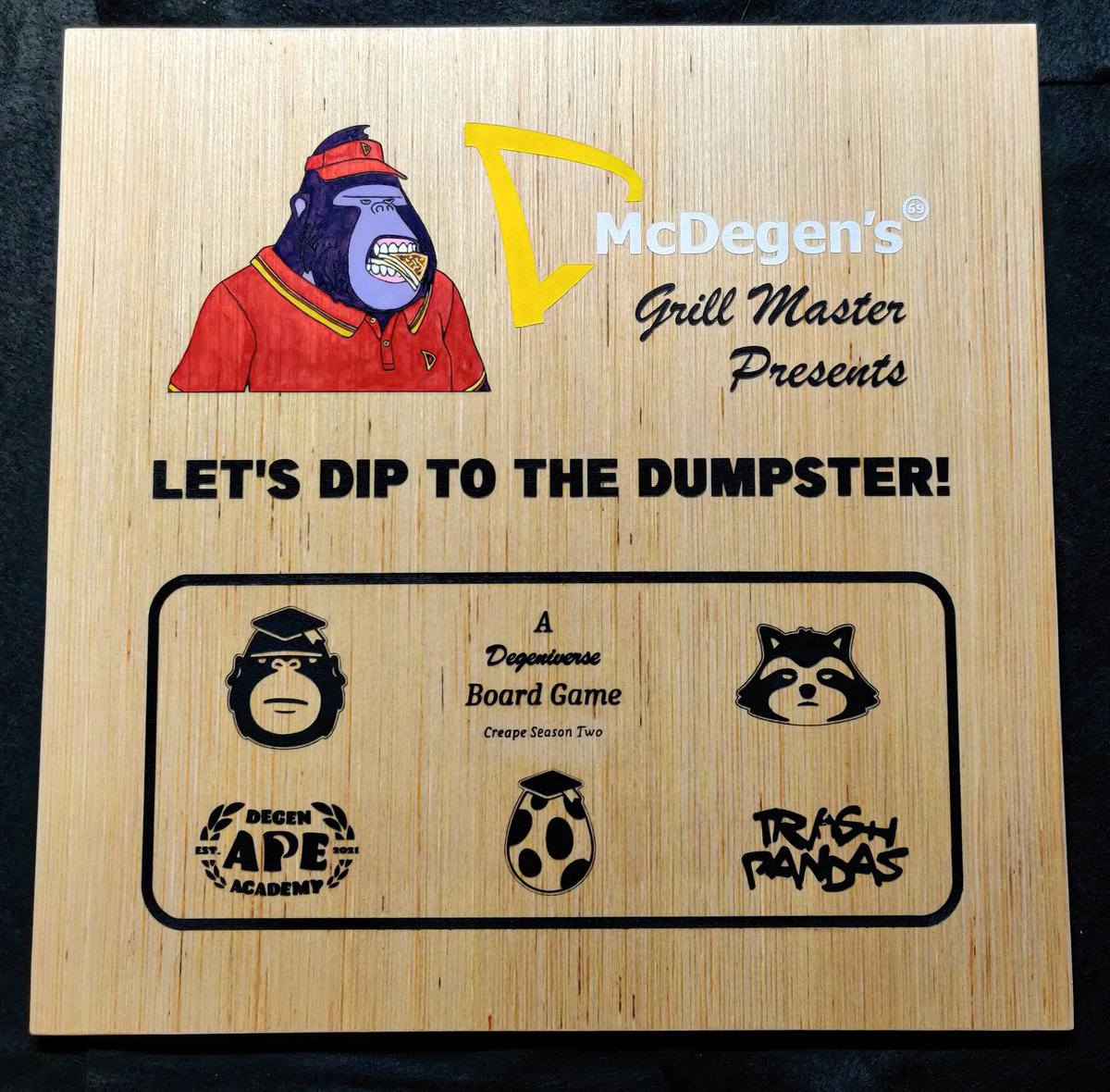 McDegenGrillz's tweet photo. Fuck it, it's break time. Get @McDegenGrill and his buds to the dumpster for a smoke out. Roll a 1 or 6 to get out of McDegens. You can't pass your own piece. If you land on another player advance 21 spaces and the player you land on goes back to McDegen's.
#creape https://t.co/9HhS65n691