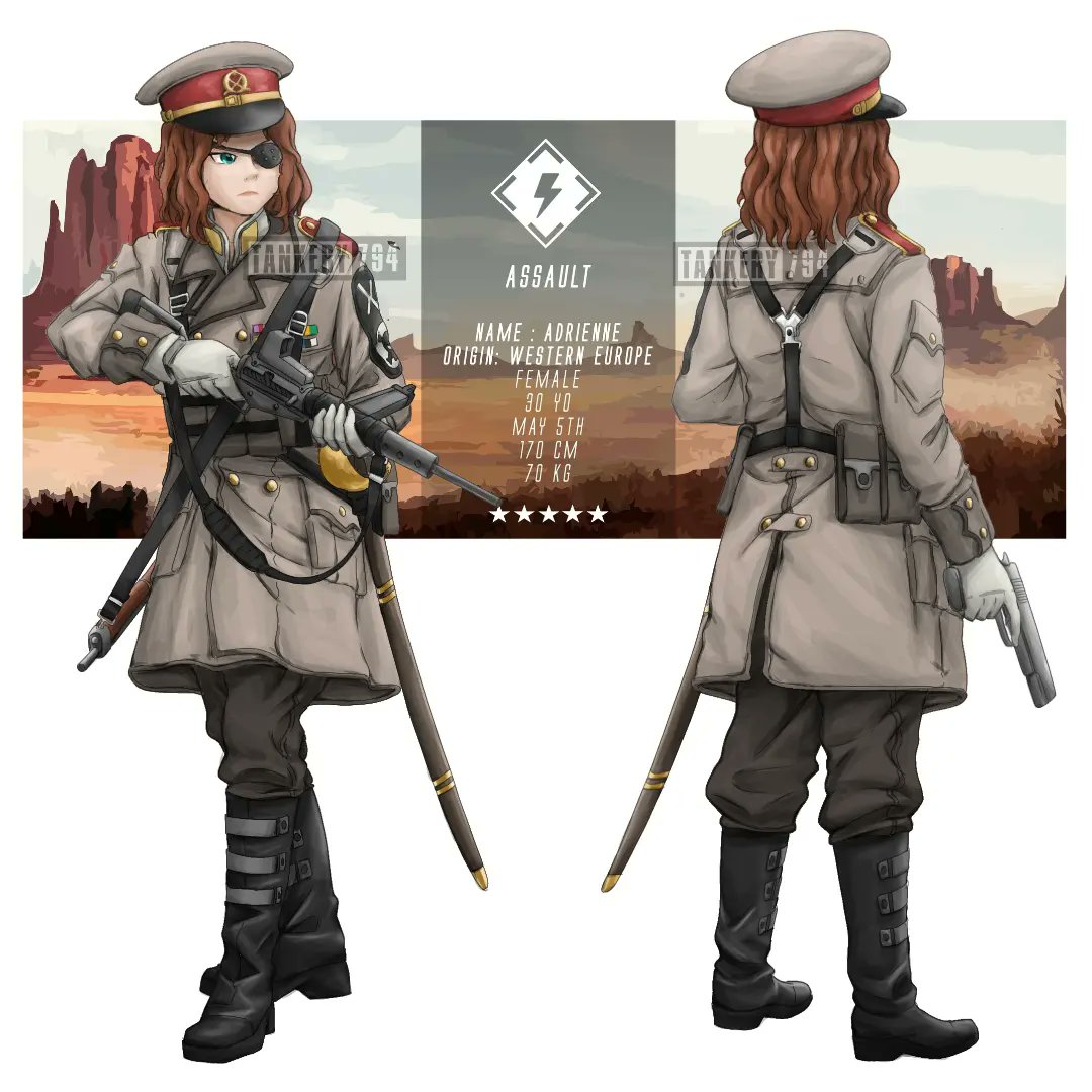 Tankery_794's tweet photo. Drawing My 8th OC
Name: Adrienne 
Origin: western europe
Sex: female
Age: 30 YO
Born : May 5th
Height: 170 cm
Weight: 70 kg
Role: assault 

#art #animeart #originalcharacter #originalcharacterart #originalart #illustration #characterdesign #Artist #illusrtationartist #OC https://t.co/O4MfY78PYN