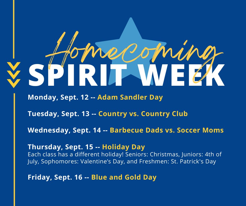 Hey, Cavaliers! Just a reminder ... tomorrow is the first day of SPIRIT WEEK activities! Let the fun begin!