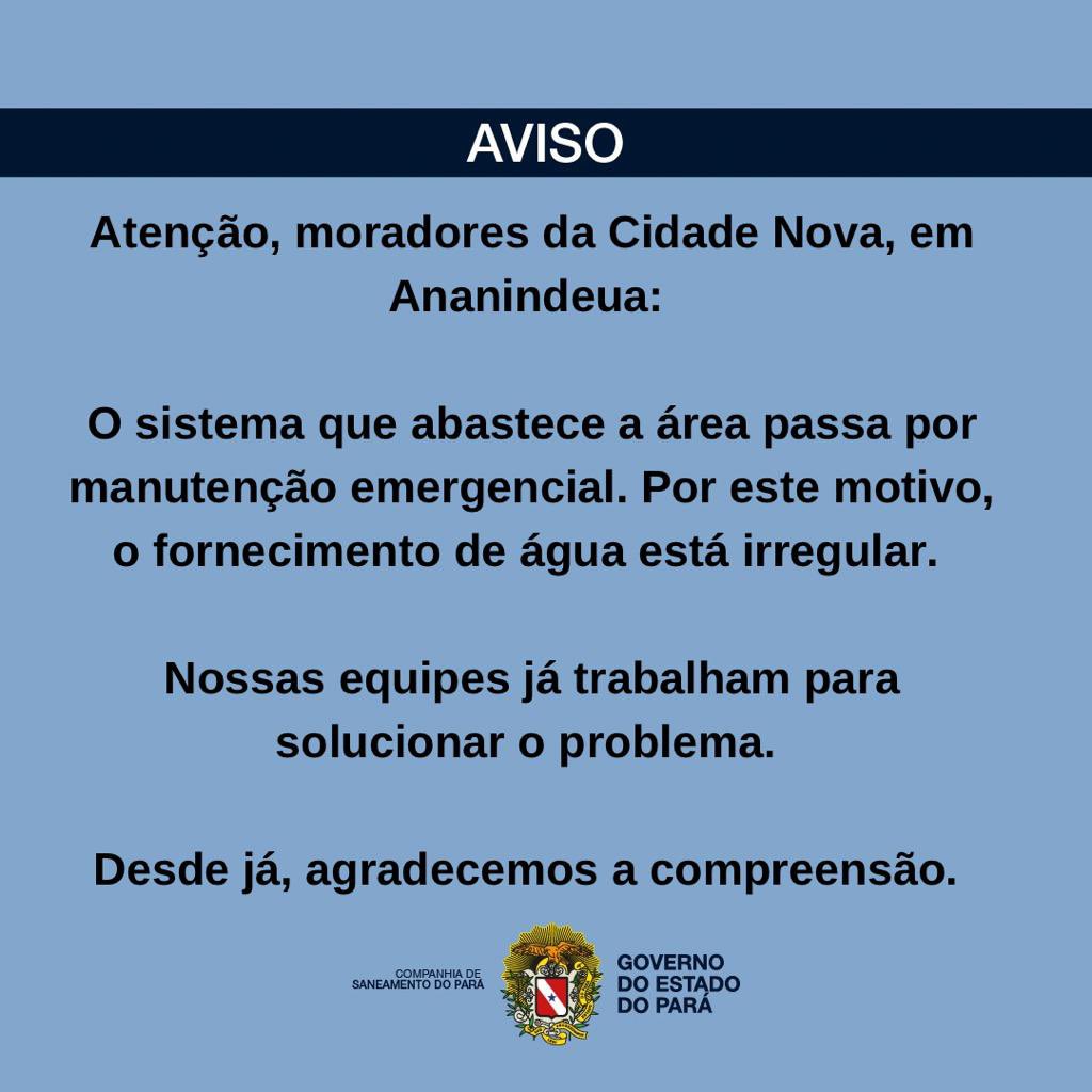 CosanpaSAC's tweet photo. Alô Pessoal, ⚙️🚰Atenção, moradores da Cidade Nova, em Ananindeua. Cosanpa chegando com um recado, já sabem né?!?
O Pé vai dormir sujo hj denovo e seja o que Deus quiser. https://t.co/V8GNbGInwM