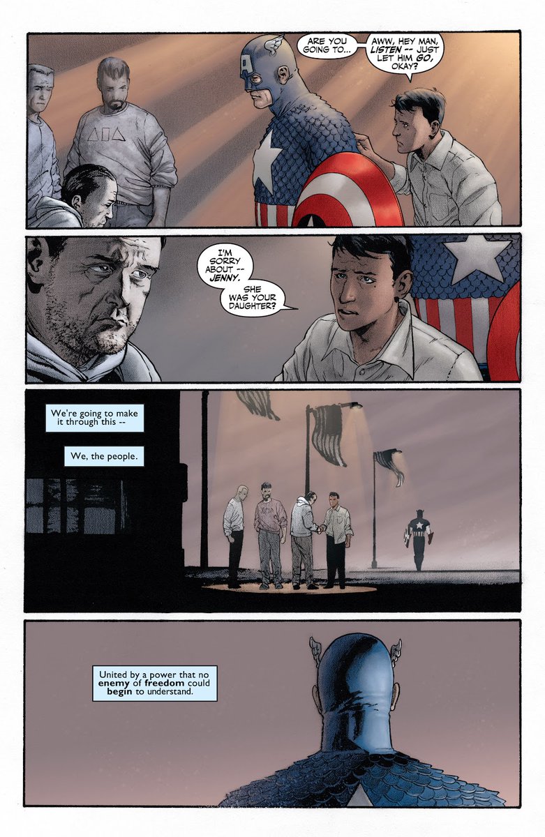 This 9/11, I would like to share some powerful panels from Captain America Vol. 4, #1, written by John Ney Reiber and @JohnCassaday #NeverForget