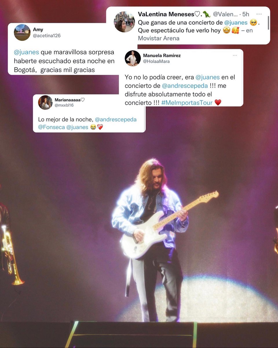 JUANES's tweet photo. Andres! Gracias por ese regalo que me diste de tu mano y Bogota, tu público que te ama. Estaremos Celebrando siempre tu carrera.  🙏🏼🔥❤️ @andrescepeda https://t.co/zIg7onaRTo