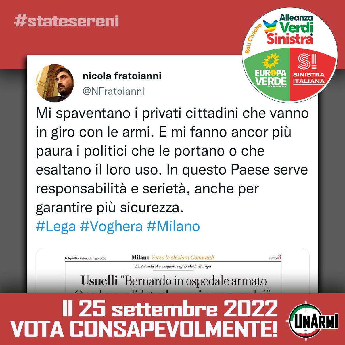 unarmi_it's tweet photo. #legalidetentoridiarmi #AlleanzaVerdiSinistra https://t.co/2ACjJ3Znu8