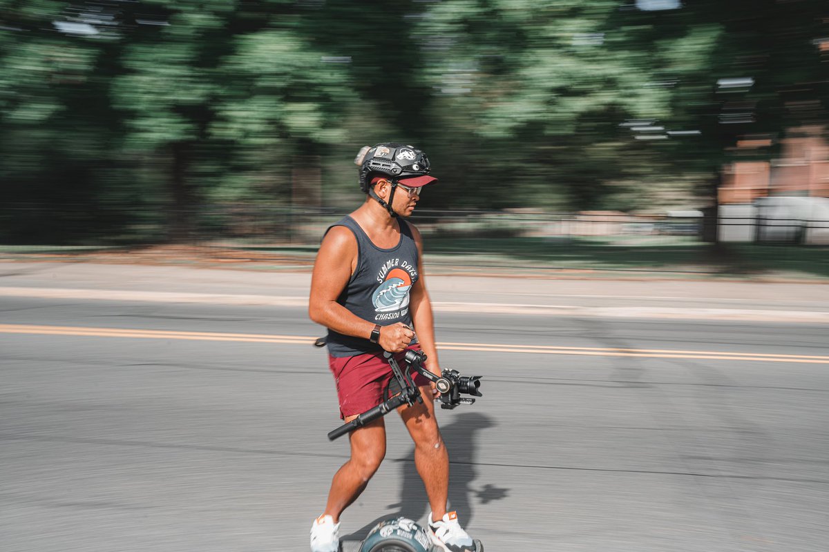 Was covering the PBurg Railroad Festival and my buddy Kyle captured this photo of me getting footage on my <a href="/RideOnewheel/">Onewheel</a> Pint.