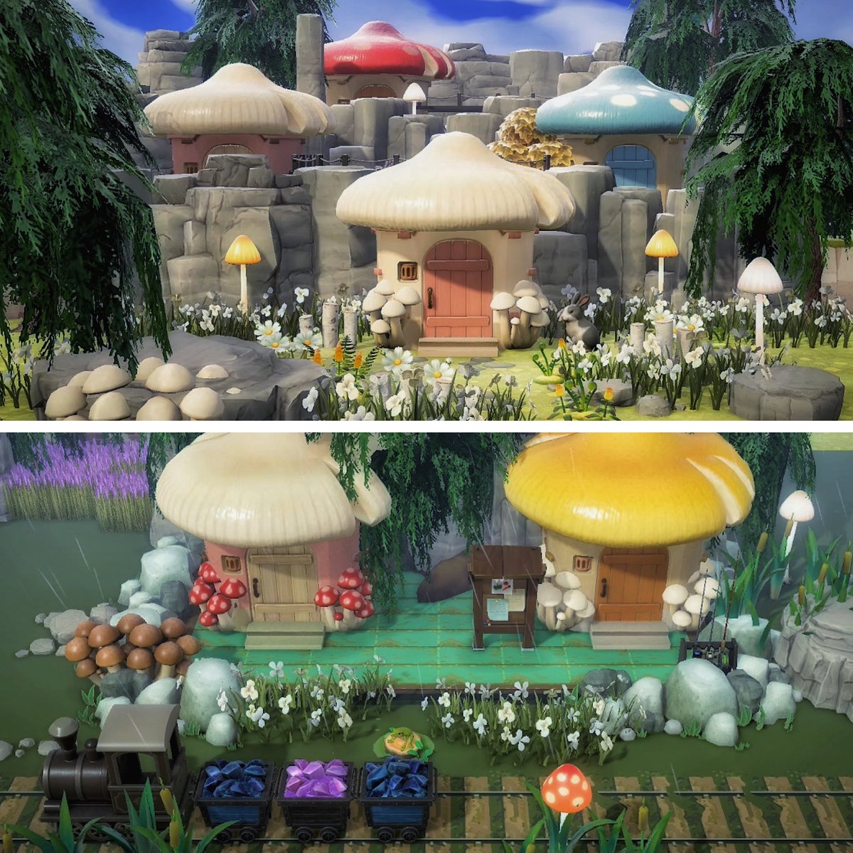 TokyoYanny's tweet photo. 🍄 mushy kingdom 🍄 Mods by: 
Mushroom houses: @rosiehorizonsYT willow tree: @_hallucynate 
Rocks: @yofriendo 
Plants: @bluebell_dew 
#acnh #acnhmods #AnimalCrossingNewHorizons https://t.co/qdZ71n6AI2