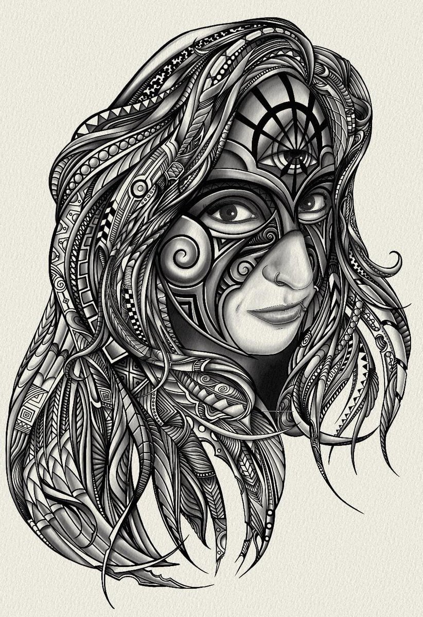 DooodleGod's tweet photo. #zen #zentangle #zendoodle #portrait #blackandwhite #grayscale #thirdeye #posterart #piercings #longhair https://t.co/AMPzPnQodo