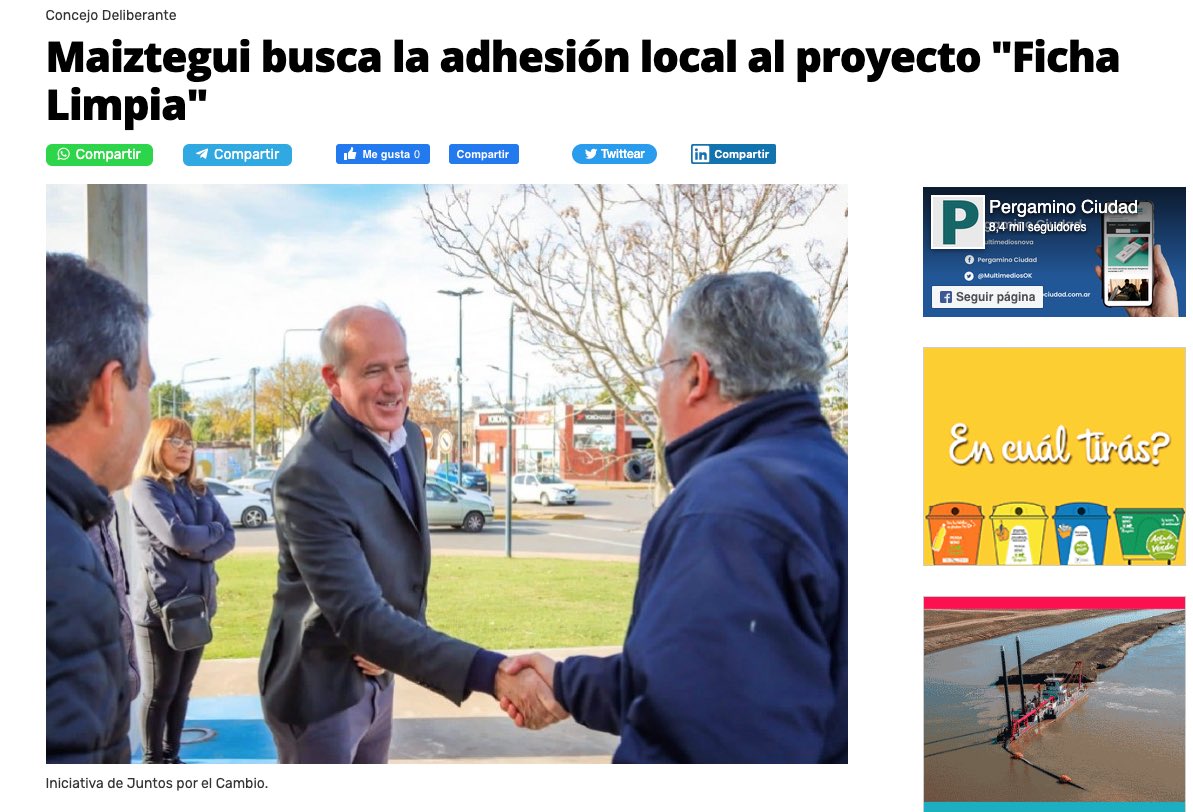gastonmarraOK's tweet photo. En Pergamino el concejal Ignacio Maiztegui (@IgMaiztegui) ya logró el proyecto de adhesión a @fichalimpia y este martes 13 de septiembre se estaría aprobando su proyecto de ordenanza @fichalimpia.
Merecemos que nos pasen cosas buenas y sin lugar a duda ésta será una de ellas. https://t.co/JhVnIplH7V