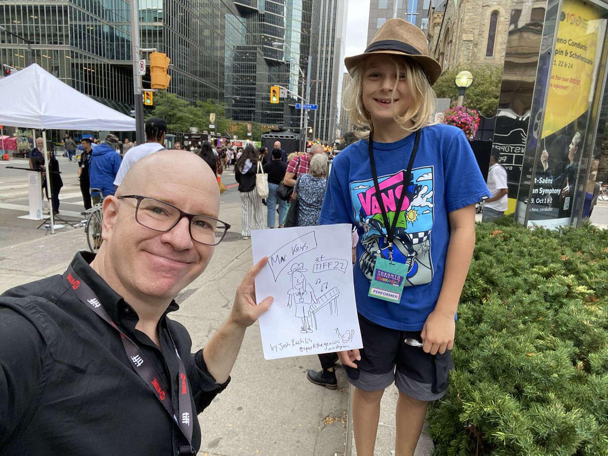 JoshRachlis's tweet photo. .@MaxKeysPiano dazzles the #TIFF22 crowds with his music. So I drew him like I draw the celebrities on the red carpets. #toronto https://t.co/gjqWtc7R93