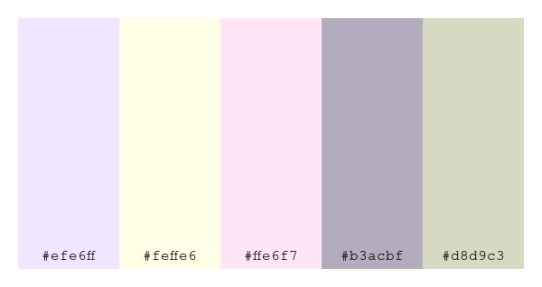 ColPaletteBot's tweet photo. Beep beep, here's a pretty color palette for you!
color-scheme.js parameters used:
- hue: 123
- variation: pale
- colors: #efe6ff, #feffe6, #ffe6f7, #b3acbf, #d8d9c3
Have a lovely evening!
#twitterbot #colorpalette #colors #palette #prettycolors https://t.co/zzTBXVqX1P
