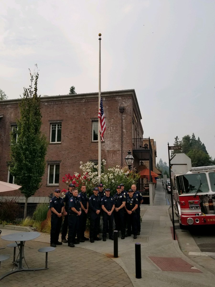 Local public safety personnel gathered at Robinson Plaza in Nevada City to honor the memory and to pay respect to those who lost their lives at the World Trade Center on 9-11-2001, twenty-one years ago today. #neverforget