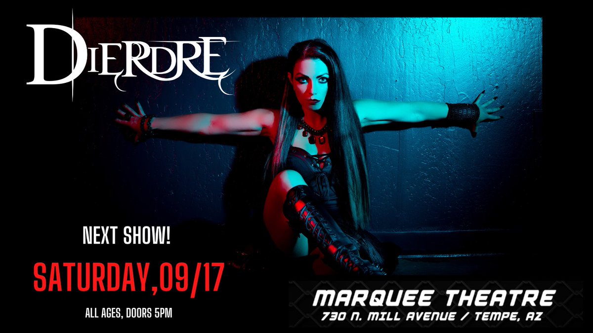 dierdreofficial's tweet photo. Next show is less than a week away! 🤘Sat, 09-17 at the Marquee Theatre in Tempe, AZ!! See you there! 🤩🖤Grab your 🎫 tickets here: https://t.co/4V1E16bYSa #phoenixaz #tempeaz #dierdreofficial #livemusic #rockshow https://t.co/Qti1WqEFV9