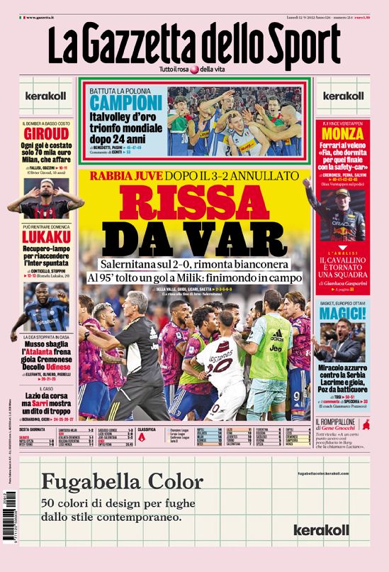 Grazie <a href="/Gazzetta_it/">La Gazzetta dello Sport</a> per aver soddisfatto la mia curiosità.
Come giornale sportivo siete praticamente finito. Riuscite però sempre a darne conferma.
Complimenti.