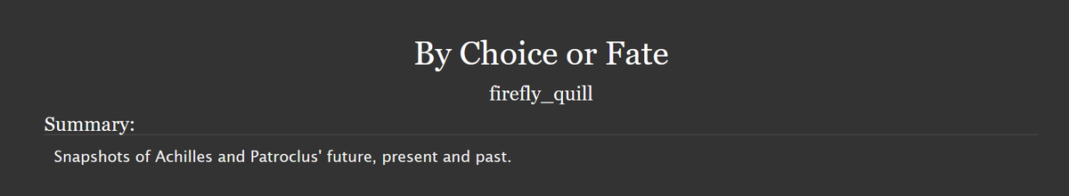 fireflyquill's tweet photo. "By Choice or Fate" :: #patrochilles :: #HadesPromptWeek :: Rated T
https://t.co/Ht27CjYOgq
I finished a thing on time!! ๐ฅณ Would love your thoughts if you had the time! โค๏ธ https://t.co/i5Q6bpOW2c