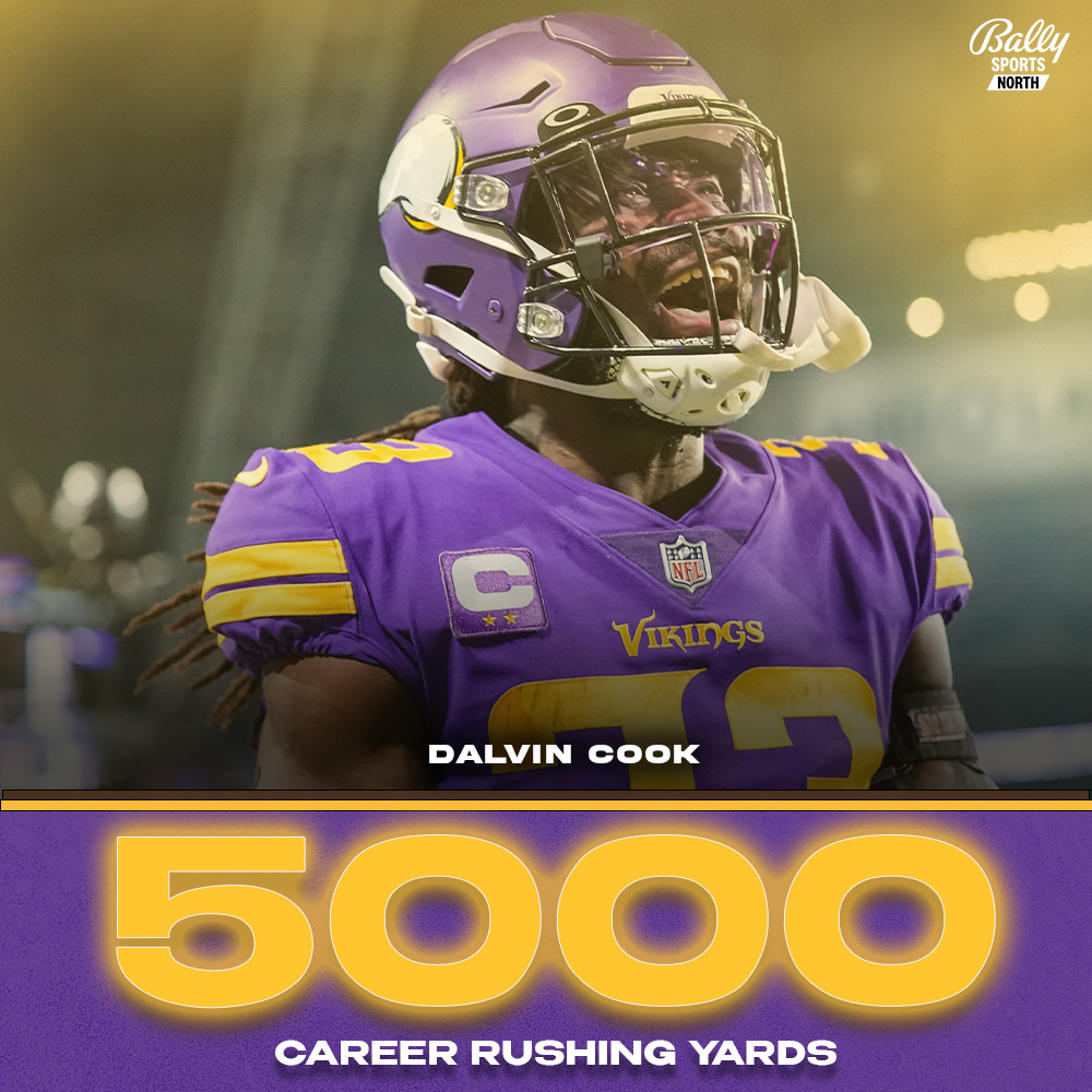 FanDuelSN_NOR's tweet photo. Dalvin Cook now has more than 5,000 yards rushing in his career! #Skol https://t.co/bgGY4boaWK