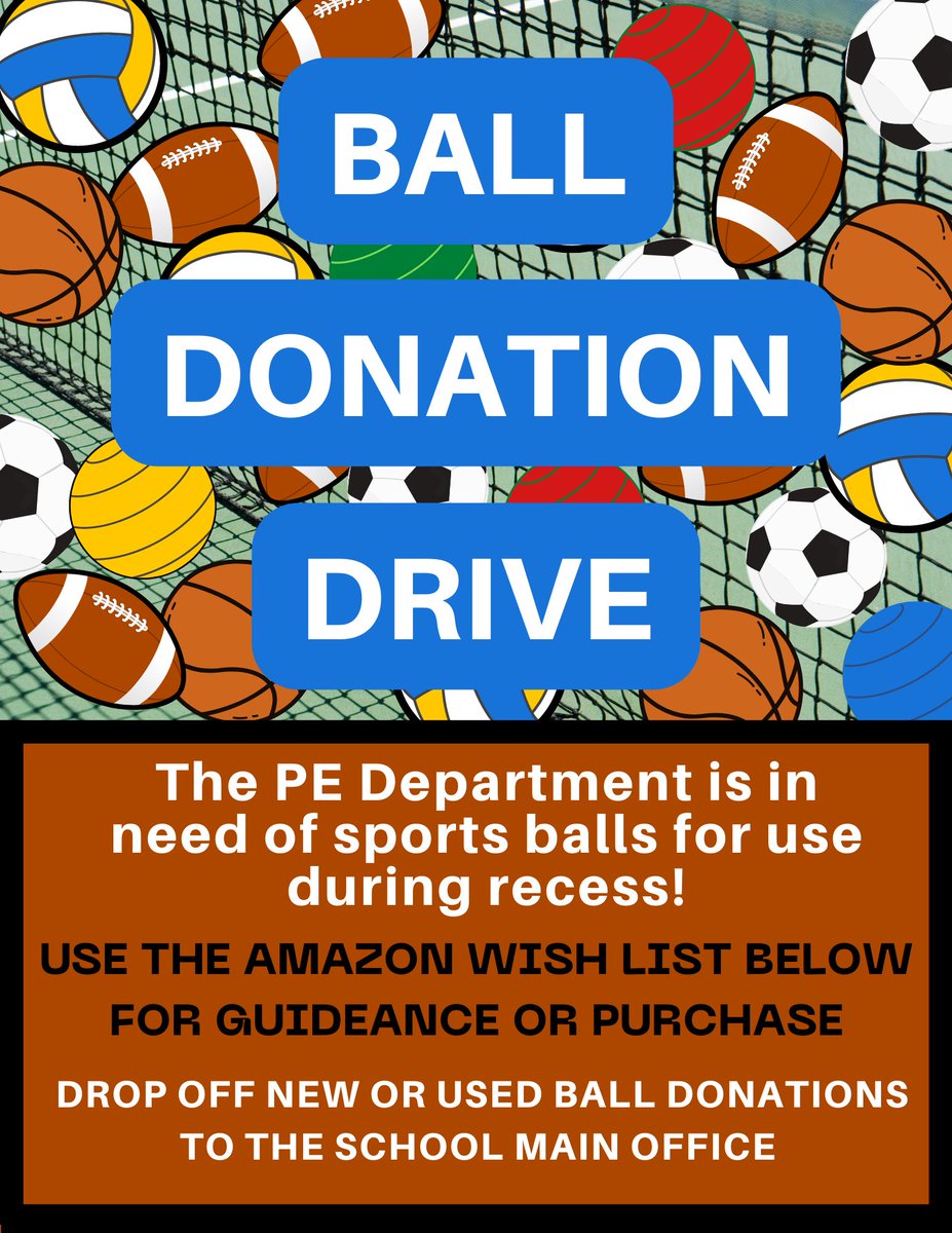 Ball donation time!!! Help our kiddos out by donating sports balls to the school. Drop them off in the main office or purchase through our wishlist: linktr.ee/cardinalforest…