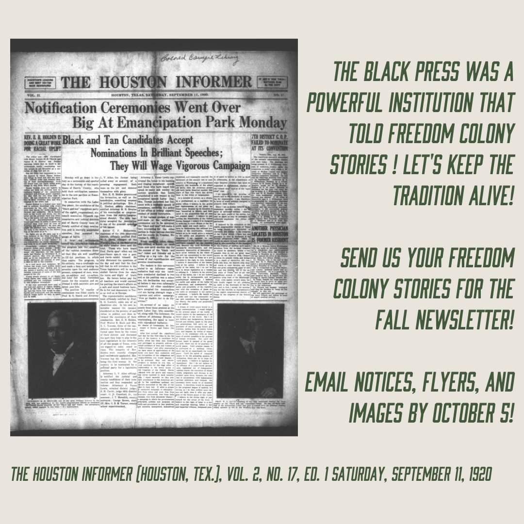 The Black Press reported news from an African American perspective in cities large &amp; small across Texas. These newspapers were often the only source of news about historic Black communities. In that tradition, we publish our Fall newsletter on October 21.