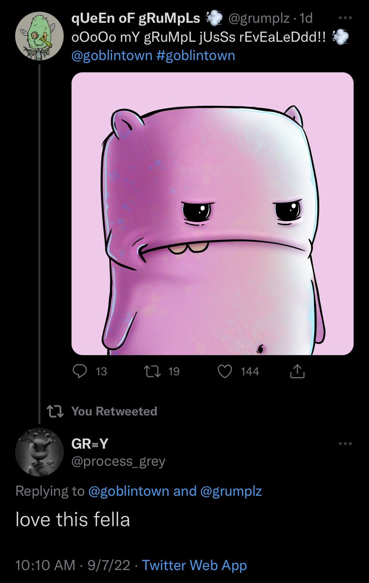 grumplz's tweet photo. @sherwoodmg @process_grey @goblintown hE AlSo sEeMeD tO “lOoOvE” mY gRuMpL aRt bEfOrE hE rEaLizEd iT wAs a FrEe MiNt.. 💨

iTs aWfUllY fUnNy tO gEt cALLeD a ScAm wHiLe ALl tHey DiD wAs hiRe a BunCh oF tWiTteR aRtIstS tO fiNiSh tHe gRuMpLz aNywAys.. jUst liKe i dId.. 🧠 https://t.co/DmtWDIGtwT