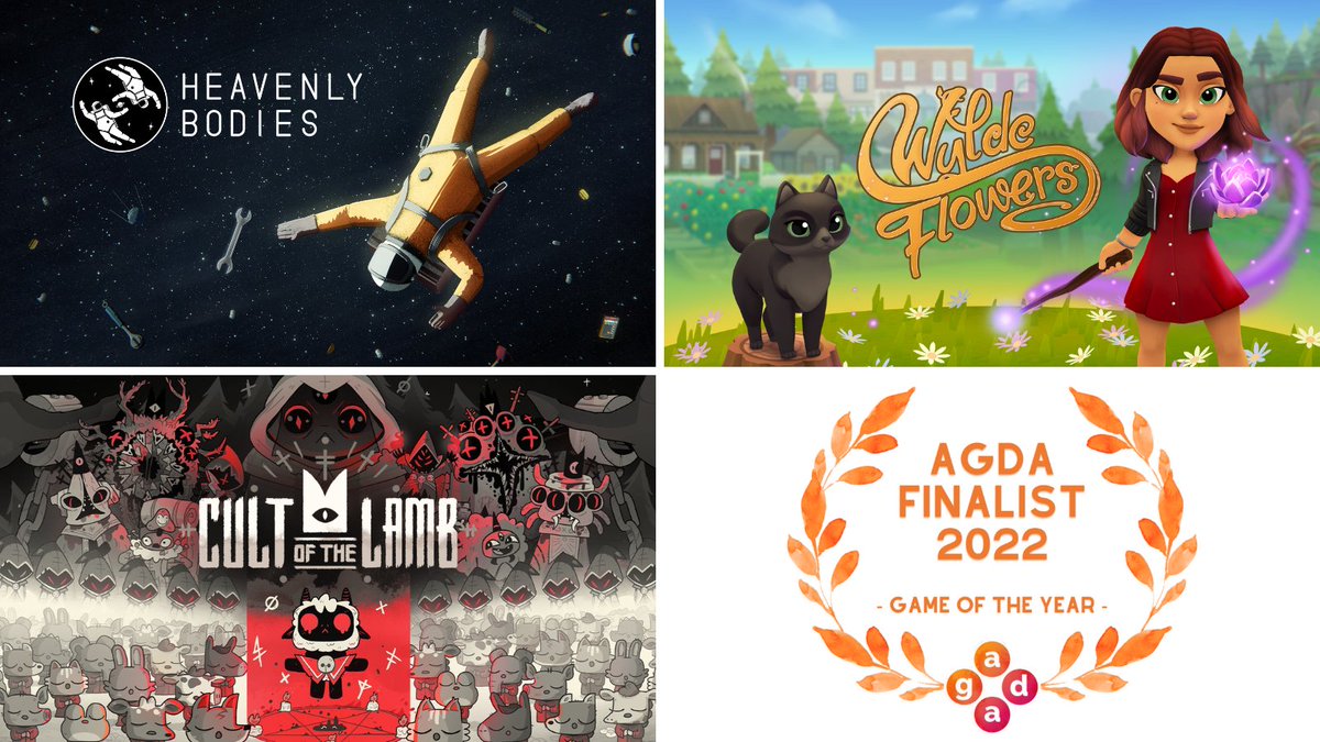 The_AGDAs's tweet photo. for the #AGDAs22
🏆 Game of the Year: 🏆

👨‍🚀 Heavenly Bodies
🧙‍♀️ Wylde Flowers
🐑 Cult of the Lamb https://t.co/FKzK4ZOpSs