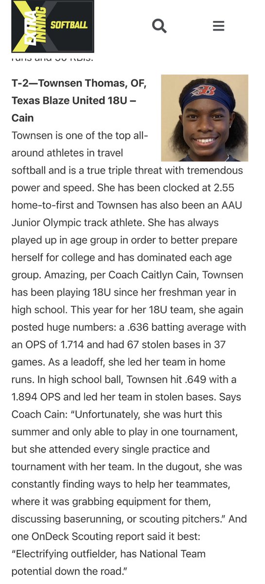 TownsenThomas44's tweet photo. Thank you @ExtraInningSB for naming me as one of the very best players in the country of the 2024 class! This is a GREAT honor! I am truly blessed to have the support and encouragement from my family, friends, teammates and coaches. @EHSSports @blaze18united @pearlandtrack https://t.co/K64qrcsxe8