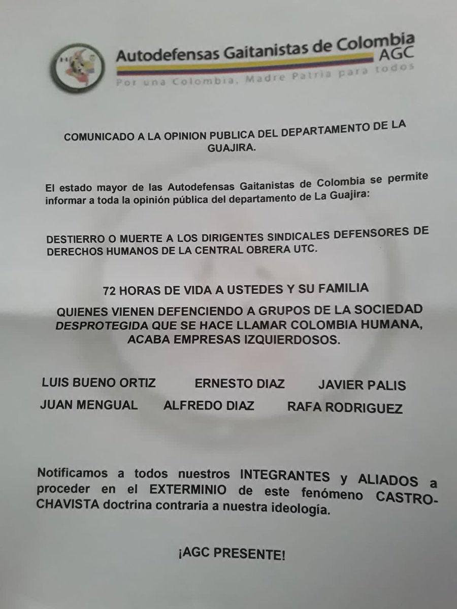 JohanFlrzA's tweet photo. @PoliciaColombia @FiscaliaCol @DefensoriaCol rechazamos rotundamente toda acción criminal en contra de nuestro presidente de UNSITRASEG y FENASCOL Alfredo Diaz Balanta y demás compañeros de lucha sindical. https://t.co/T47r7ZBNvW