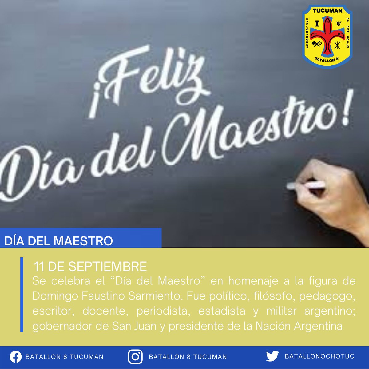BatallonOchoTuc's tweet photo. FELIZ DIA MAESTRAS Y MAESTROS!

#SiempreListos
#TodoPorAmor https://t.co/OzsAdAGH25
