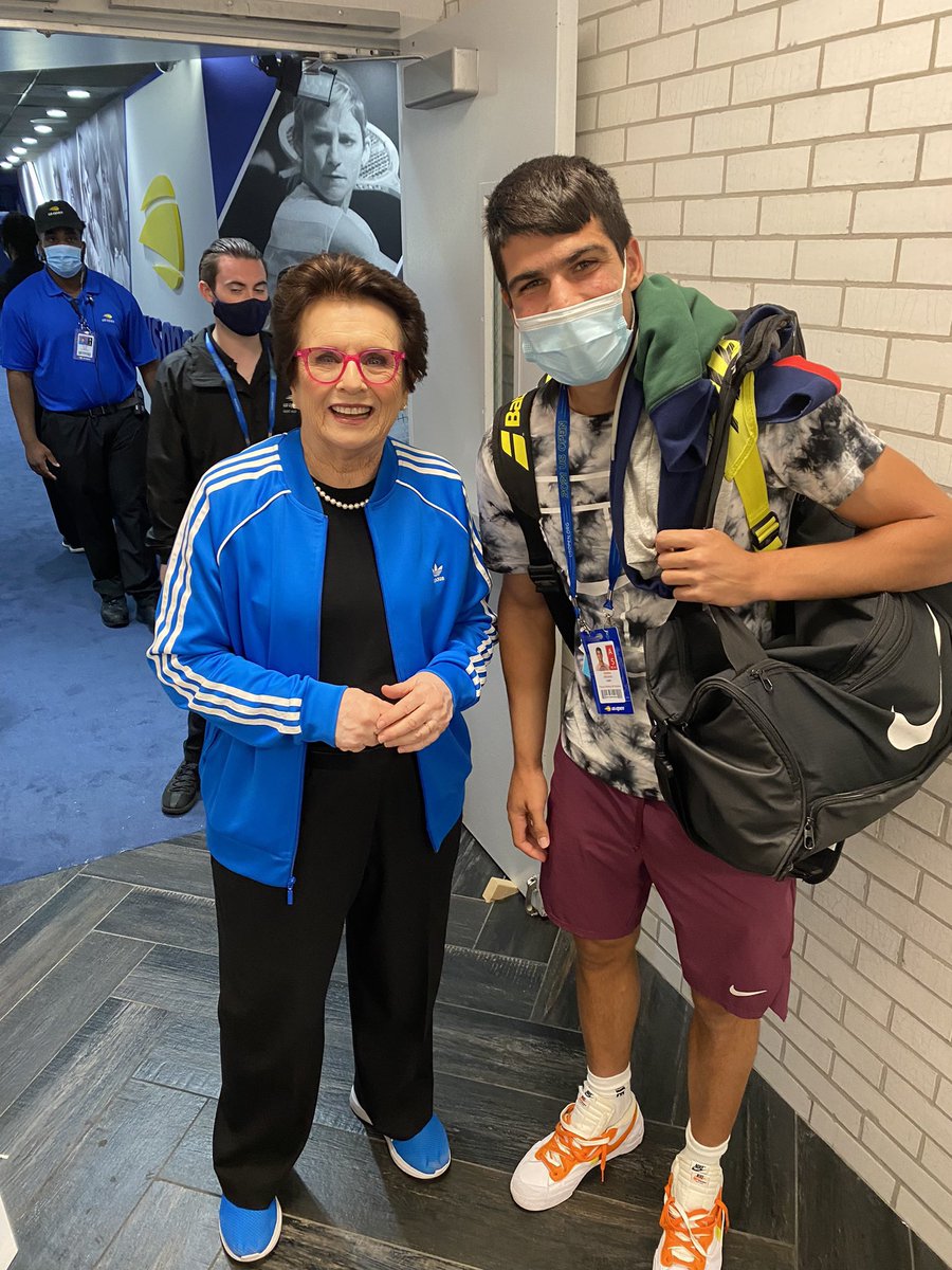 BillieJeanKing's tweet photo. Congratulations to @carlosalcaraz, the youngest #USOpen champion since Pete Sampras! 

(Photo from 2021). https://t.co/2dezvJvtws