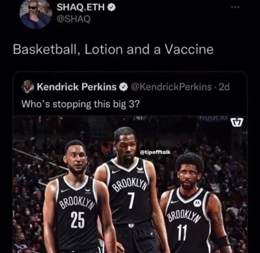 JariDaRealist's tweet photo. Shaq really said this abt the nets big 3 😭 https://t.co/dRgeMaANRM
