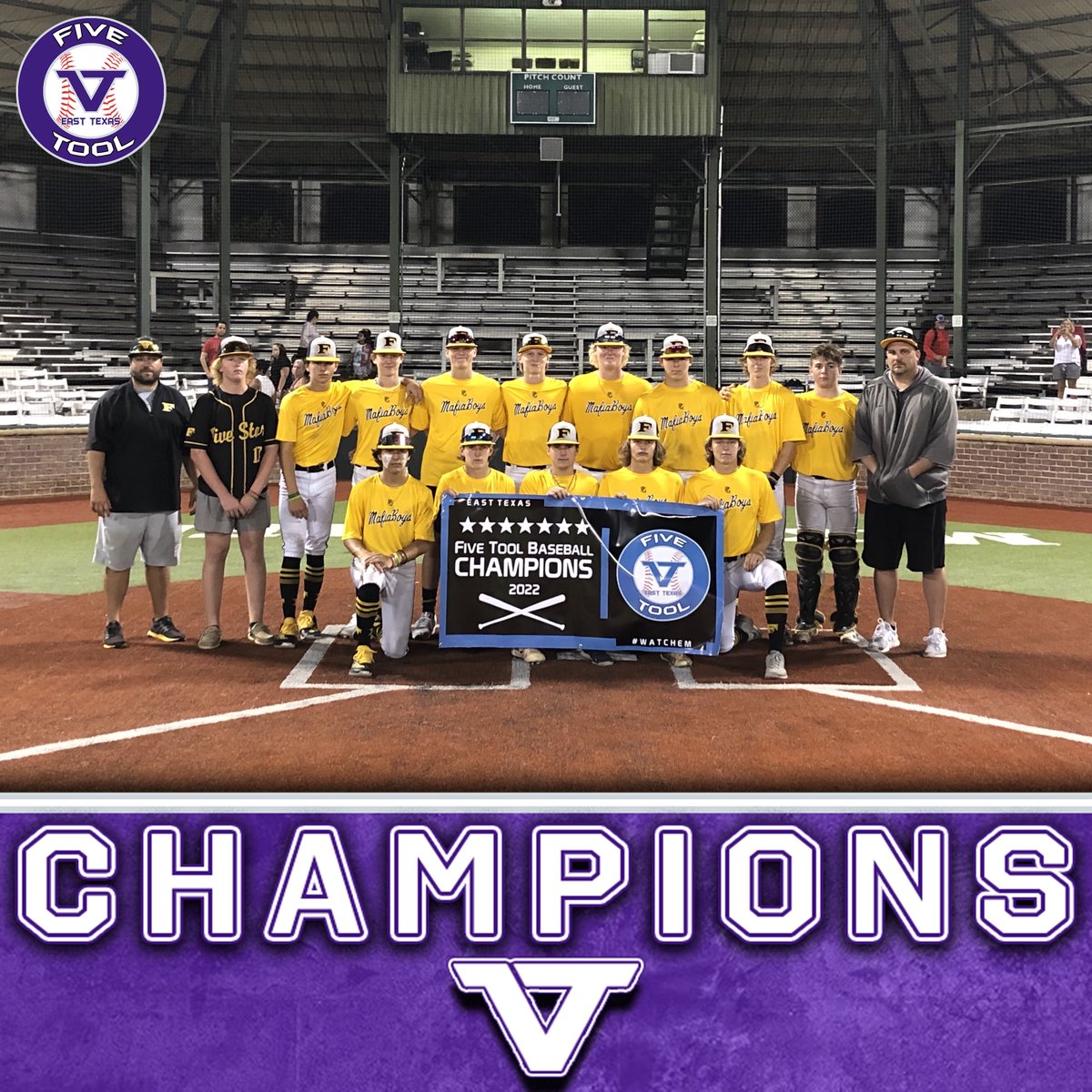 FiveToolETX's tweet photo. 🏆 CHAMPIONS 🏆

Congrats to @FiveStarPB 2026 American on winning the 15U/16U division at the @FiveTool East Texas Fall UT Tyler event.

#WatchEm https://t.co/jQ8tj9uBcm