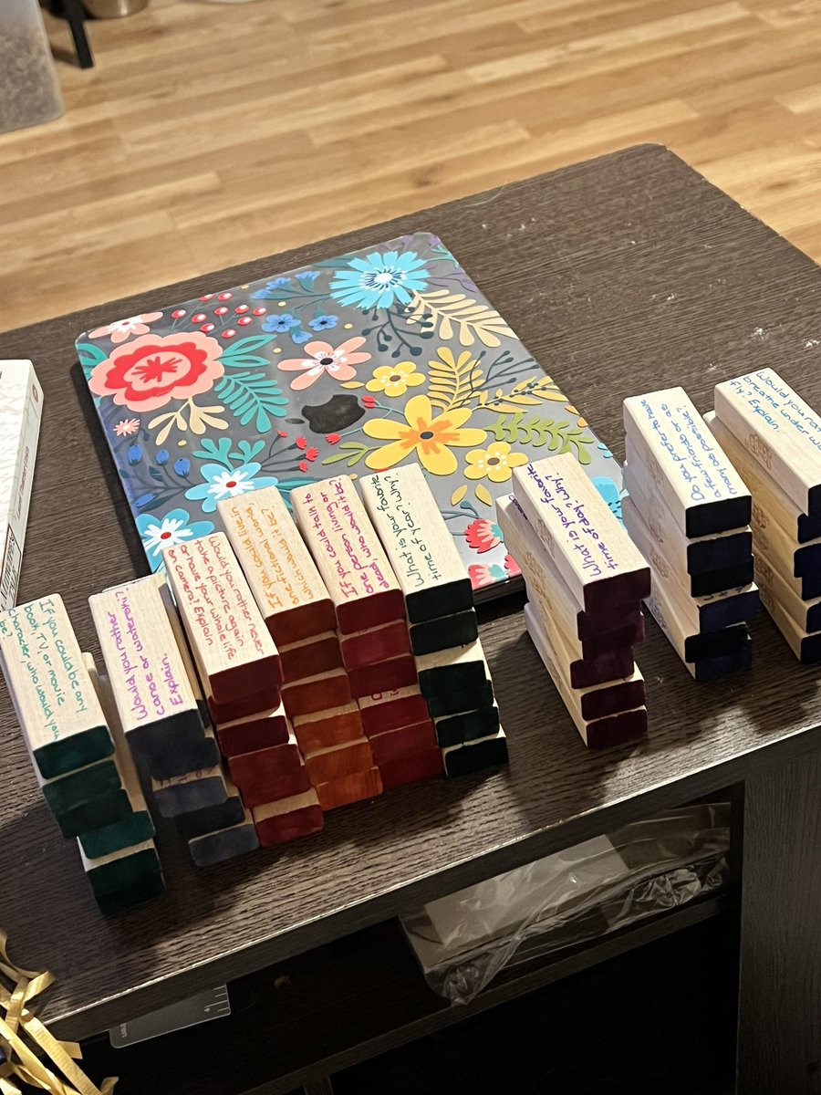 LoudasaurusRex's tweet photo. @offgridteacher I just turned a basic Jenga set into conversation Jenga tonight for my early finishers. A lot of mine need work on oral communication, so this will help! https://t.co/YiZQiaY9tj