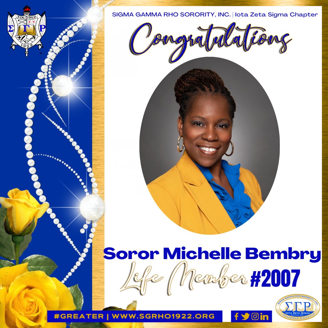 SGRhoAtlIZS's tweet photo. New life Member Alert!
Congratulations to our chapter Soror Michelle Bembry now known as #SigmaGammaRho Life Member #2007.๐๐
#SGRhoATLIZS
#IconicIZS https://t.co/BSaElN5ZZc