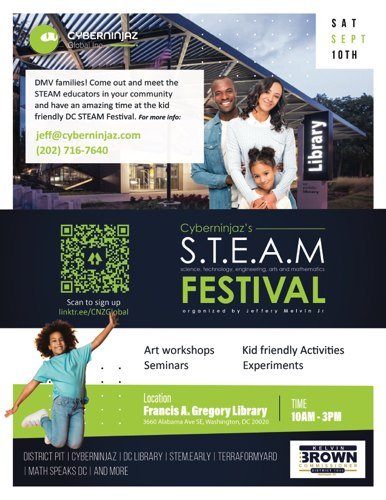 CNZ_Global's tweet photo. Looking to help out with Cyberninjaz Global's STEAM Festival?
We need donations to help with the back-to-school drive. As well as:

➡️Donors
➡️Volunteers
➡️Vendors
➡️Sponsors

Sign up here:
https://t.co/UXpCoCjKcc
Contact jeff@cyberninjaz.com for more info.
Thank you. https://t.co/zHusa56aFC
