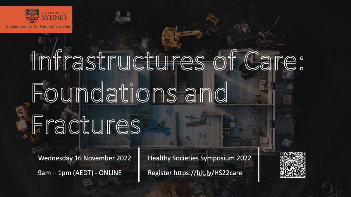 Sydney Centre for Healthy Societies (@sydney_chs) on Twitter photo ✨This year's <a href="/Sydney_CHS/">Sydney Centre for Healthy Societies</a> Healthy Societies Symposium #HS22 will take place on Wed 16 November (online), on the topic of 'Infrastructures of Care: Foundations and Fractures.' ✨
For more info & to register: bit.ly/HS22care (1/4) ✨This year's <a href="/Sydney_CHS/">Sydney Centre for Healthy Societies</a> Healthy Societies Symposium #HS22 will take place on Wed 16 November (online), on the topic of 'Infrastructures of Care: Foundations and Fractures.' ✨
For more info & to register: bit.ly/HS22care (1/4)