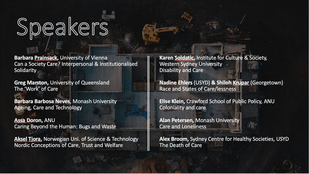 This half-day symposium will be packed with fabulous speakers including <a href="/BPrainsack/">Barbara Prainsack (@bprainsack@c.im)</a> <a href="/GregMarston8/">Greg Marston</a> <a href="/barbaraneves/">Dr Barbara B. Neves FRSA FHEA</a> <a href="/AssaDoron/">Assa Doron</a> <a href="/bartolomeus/">Aksel Tjora</a> <a href="/Kazzak45/">karen soldatić</a>  Nadine Ehlers &amp; Shiloh Krupar, Elise Klein, Alan Petersen &amp; <a href="/BroomAlex/">Alex Broom</a> #HS22 (2/4)