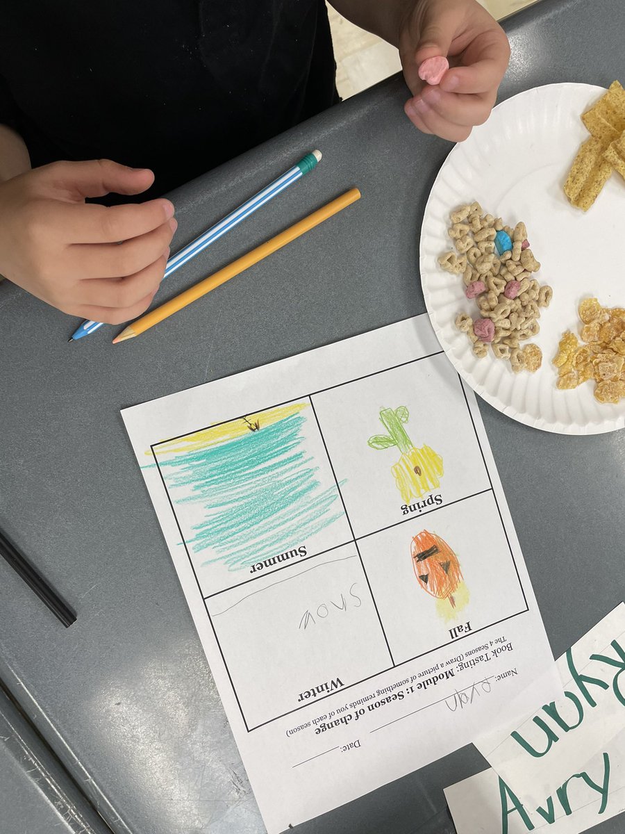 1LitCoach's tweet photo. 2nd grade Book Tasting  Event: This is how we introduced W&amp;W Module 1 Topic: A Season of Change.  To represent Fall: 🎃pumpkins (candy corn), Winter: ❄️Frosted Flakes, Spring: 🌈Lucky Charms, Summer: 🌞Sun chips. https://t.co/0xu3S3bjR3