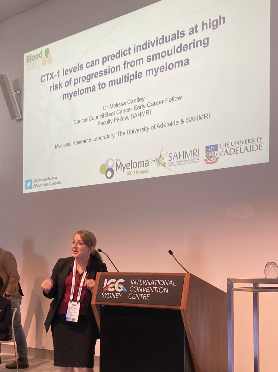 Brilliant talk by our own <a href="/CantleyMelissa/">Melissa Cantley</a> at the Myeloma 2 session at #Blood2022 on new biomarkers for predicting risk of progression in smouldering myeloma <a href="/MyelomaAdelaide/">Myeloma Research Laboratory Adelaide</a> <a href="/hsanz_org_au/">HSANZ</a>
