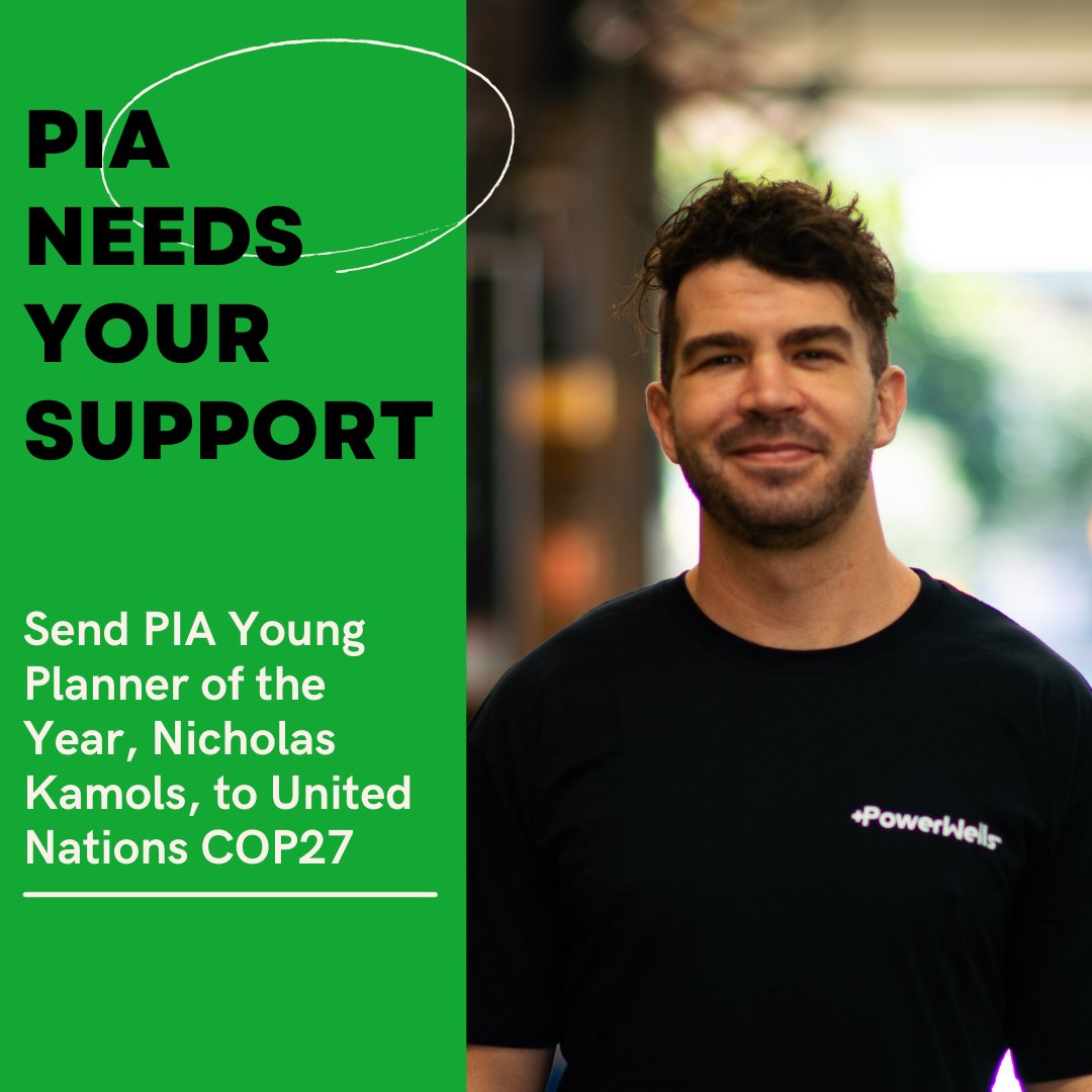 PIA’s National Young Planner of the Year, 
<a href="/NicholasKamols/">kamols.eth🚀</a>, has been invited to attend the United Nations COP27 summit. This is an opportunity for Nick and his team to take PIA’s Climate Change Policy Position to the world stage.  

Learn more or donate: gofund.me/e921e38d