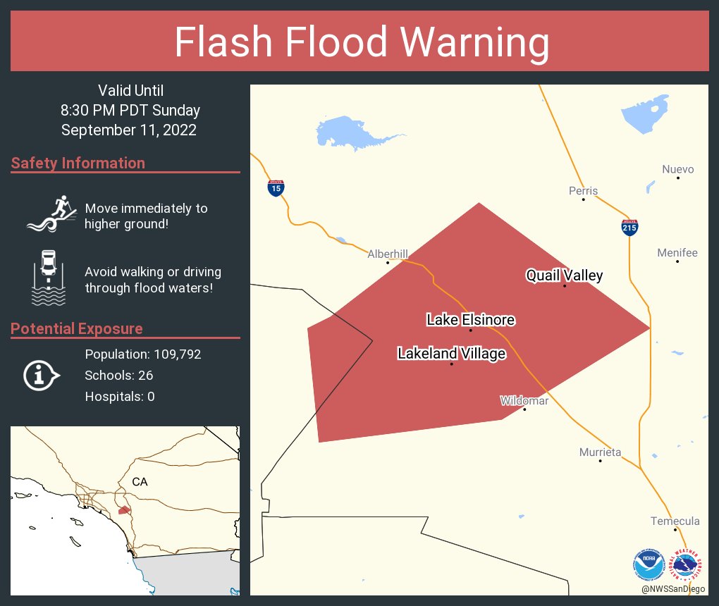 NWS San Diego on Twitter "Flash Flood Warning including Lake Elsinore
