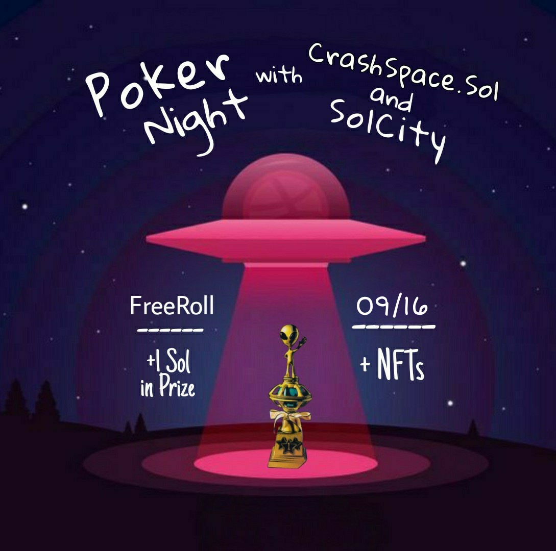 crash_space's tweet photo. ( Now with the correct date 🫡 )
09/16 - FreeRoll 🌆

Thanks @SCPokerClub for hosting our first Poker Night

First 333 interactions will get Free Entry - Claim on Discord https://t.co/kqBrqWGqJr