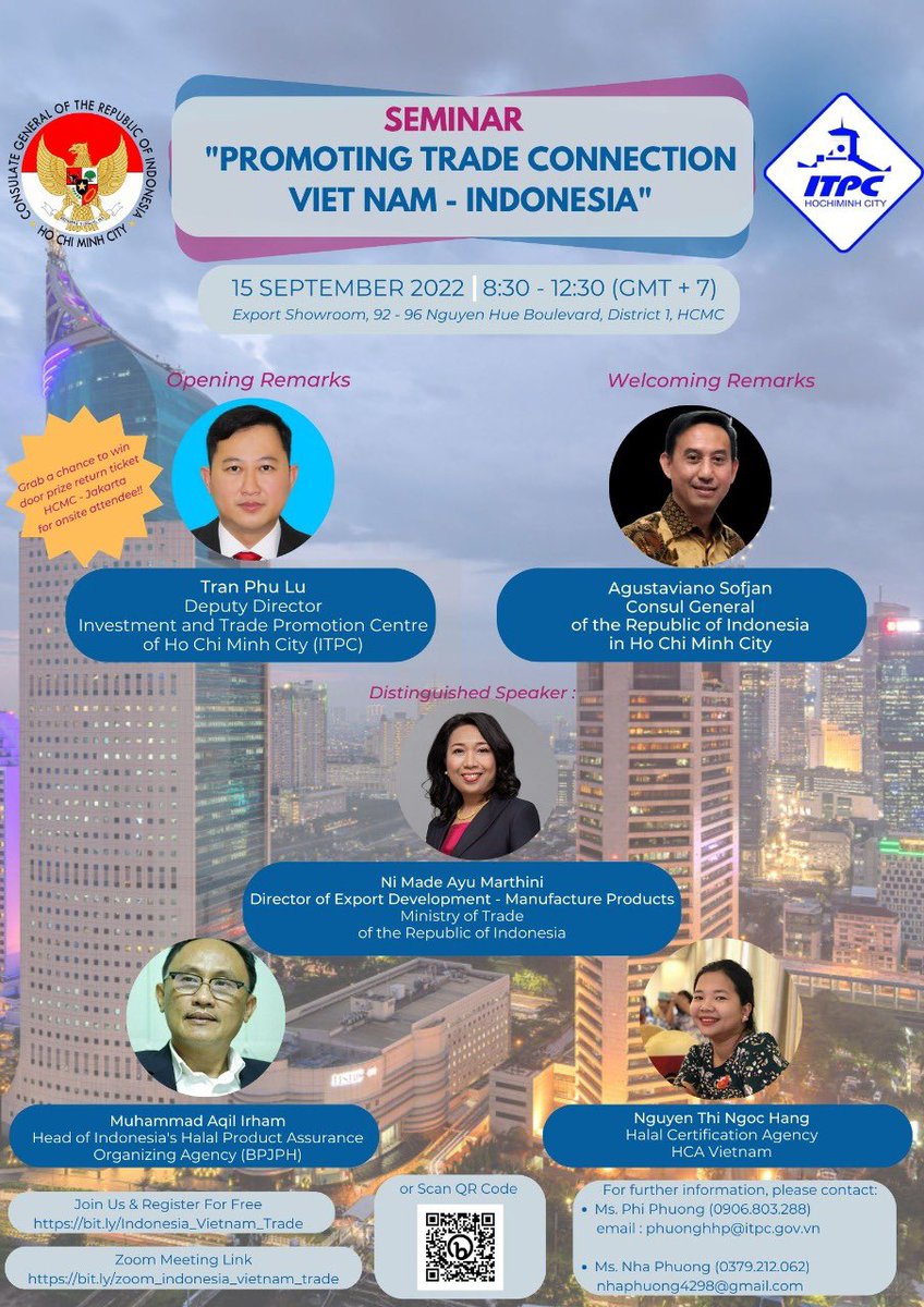 Agustaviano_S's tweet photo. Join our Seminar “Promoting Trade Connection Vietnam-Indonesia” 15/9 in HCMC. 

Contributing to economic growth and prosperity of people 🌏

Trade as engine of growth
🇮🇩🇻🇳

#IndonesiaVietnam #promotingtrade #aseantrade #inidiplomasi #diplomasiekonomi #cgindonesiainhcmc https://t.co/dCnwpPR7S1