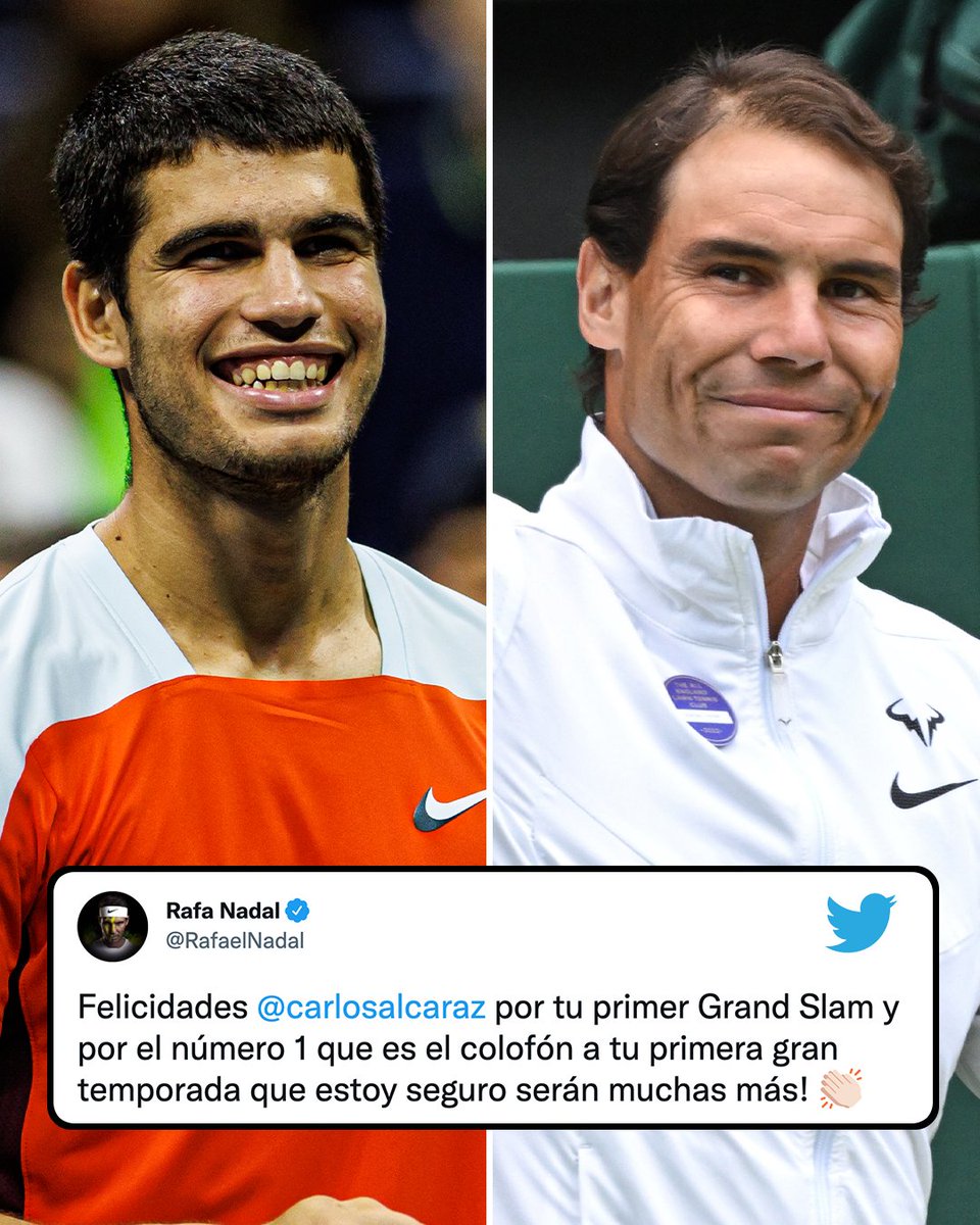 espn's tweet photo. .@RafaelNadal congratulates his fellow Spaniard, @carlosalcaraz, on his #USOpen win 🇪🇸 https://t.co/5yFnbUcL4U