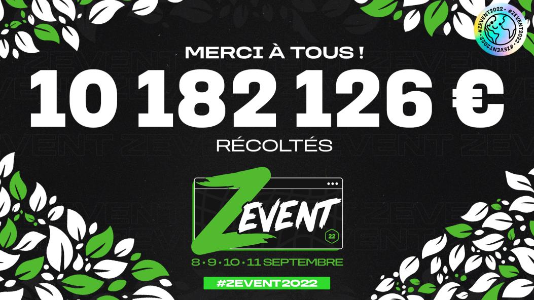 Voici le montant officielle de la cagnotte #ZEVENT22 : 10182126€ récolté au profit de 5 bénéficiaires ! Encore bravo à vous et merci pour tout !