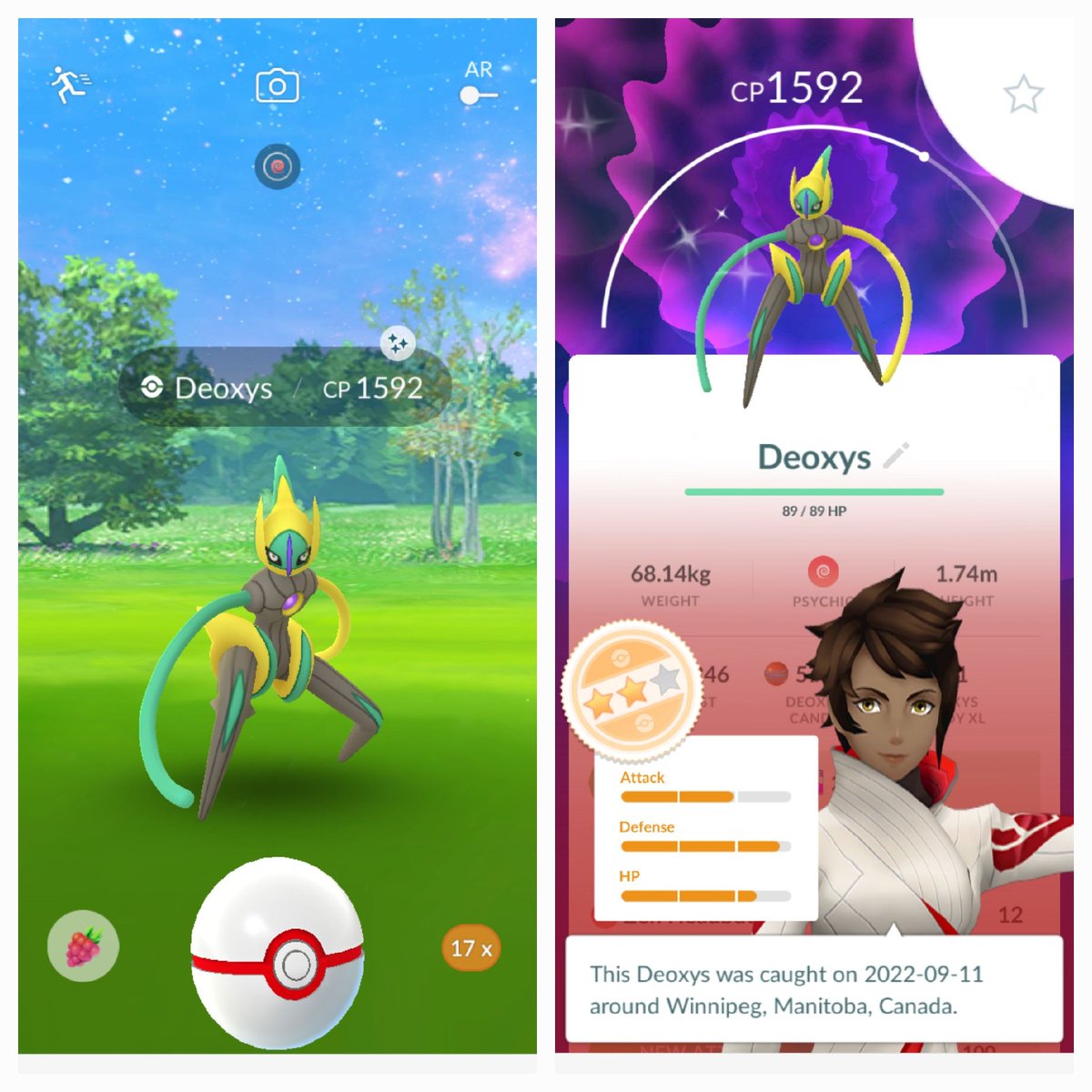 SMoon2u's tweet photo. Thank you @thelazyblinkie for delivering my 1st shiny Speed Deoxys to complete the family 🙏🙏🙏 much appreciated & relieved 🤣🤣
#PokemonGo #PokemonGORaids #PokemonGOfriends #Deoxys #Deoxysraid #ShinyPokemon https://t.co/SYinZcw8qX