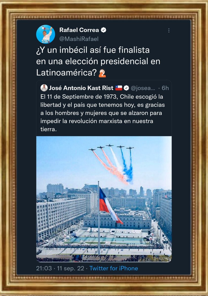 MuseoTuitero's tweet photo. 🖼️«Has caído muy bajo cuando hasta Correa te llama imbécil»
Óleo sobre tela, septiembre 2022. https://t.co/xIbhygqdA2