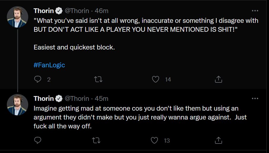 TriforceBlock's tweet photo. Those of you blocked by @Thorin are missing out on some amazing analysis.

Imagine blocking accounts that are 10% as combative as you are. https://t.co/ZPWJuNXVFs