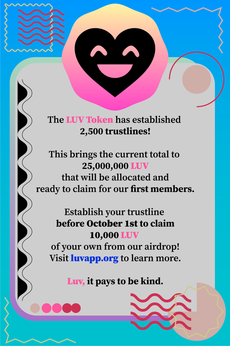 TheLuvApp's tweet photo. More than 2,500 people are ready to spread the LUV. Are you?
#Luv2Earn #XLM #Stellarfam #Airdrop #LUV #Charity #Crypto #Airdrops #Stellar #positivity #OkImDoneWithTheHashtagsButRetweetIfYoureCool https://t.co/a10BlrYgf8