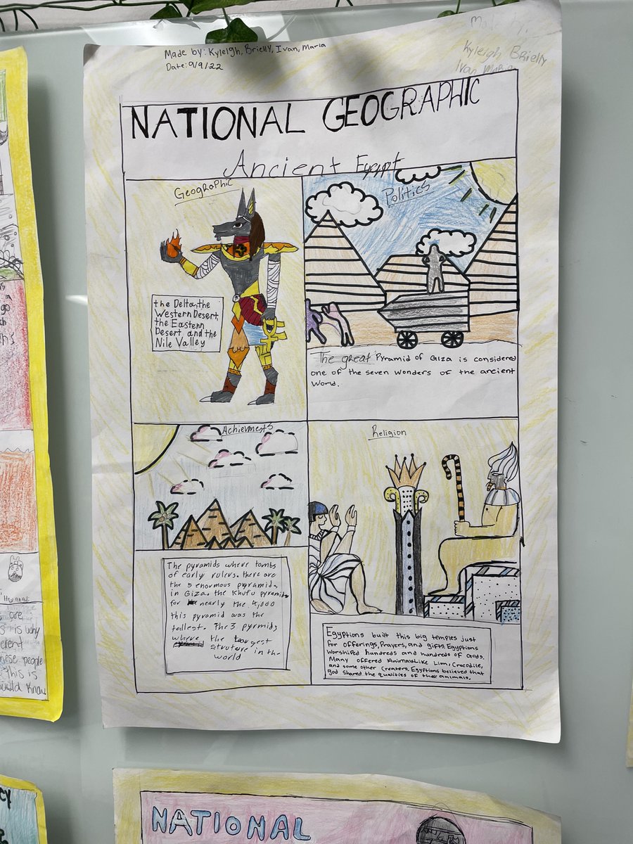 PrincipalCoward's tweet photo. Ms. Jones's 6th Grade Social Studies completed their first group project that previewed all of the civilizations that they will be covering this year. The project required research and a presentation. Here are a few examples of their finished products. #socialstudies #teaching https://t.co/UbxDdUBbJO