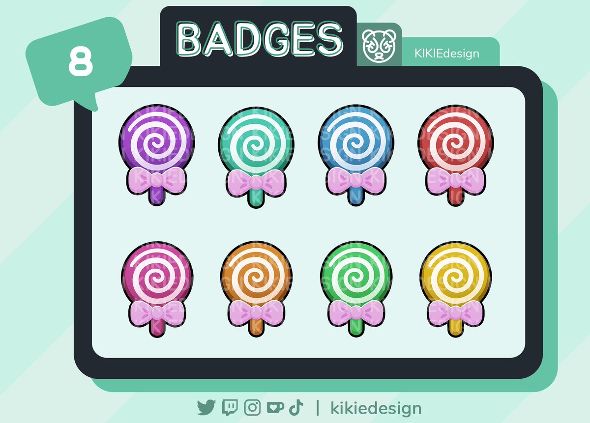 kikiedesign's tweet photo. New badges! Look how cute the lollipops came out 🥹💕💕

Also changed a bit the background, now the badges should pop more😁
.
.
.
.
.
🏷️ #artwork #digitalartist #cuteart #cutedrawing #kawaii #kawaiiart #emotes #emoteartist #badge #subbadges #emoteart #twitch #twitchartist #icon https://t.co/YfpPP9FenK