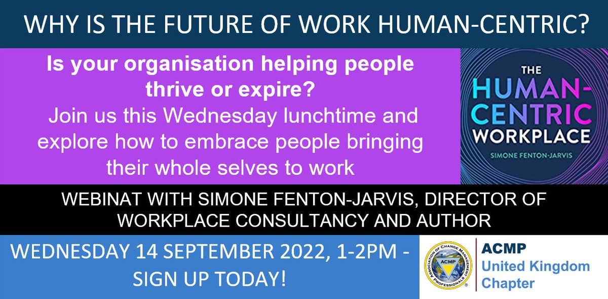 acmp_ukchapter's tweet photo. Thriving or expiring? Explore how to support people bringing their whole selves to work with Simone Fenton-Jarvis - Director of Workplace Consultancy and at our ACMP webinar this Weds, 14 Sept 2022, 1-2pm. Sign up today: https://t.co/xuc18qBHeu
#acmp #acmpuk #human #workplace https://t.co/9UaLT7n5by