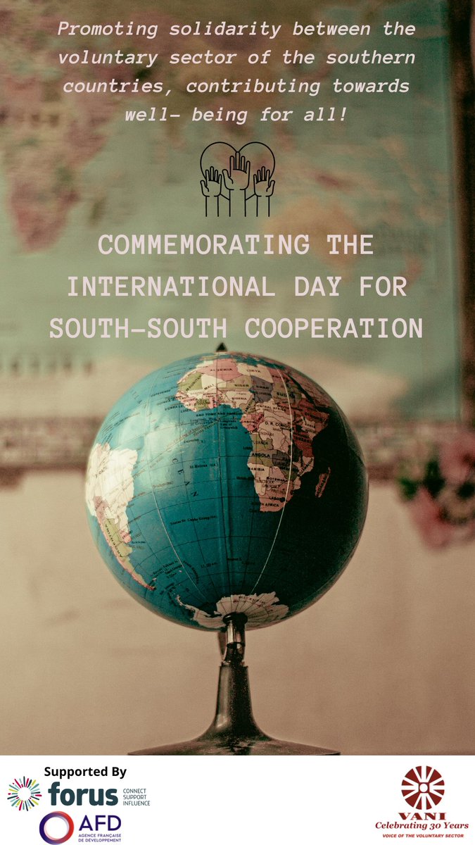 On UN Day for South-South Cooperation, VANI reiterates that exchange of knowledge and best practices among the civil societies of all countries, including those of the Global South, is key to building a more resilient society! #UNdayofsouthsouthcooperation #sdgs2030 #GlobalSouth
